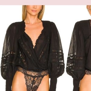 Free People Eloise Black Long Sleeve Bodysuit